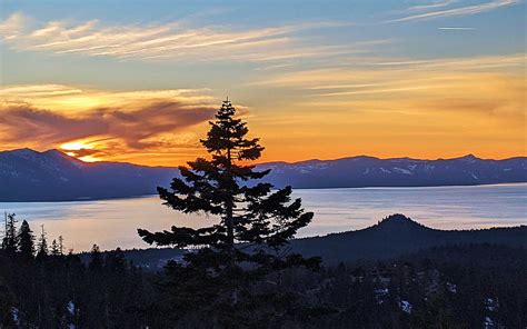Sunset Over Lake Tahoe In Kingsbury Nevada Colors Clouds Sky Water