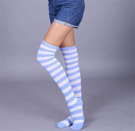 custom made rainbow and double color stripes long tube cotton socks over the knee legs tights