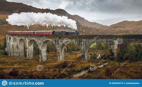 Jacobite Steam Train Passing Over Glenfinnan Viaduct Editorial Stock