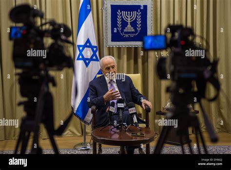 Jerusalem 3rd Apr 2014 Israeli President Shimon Peres Speaks During