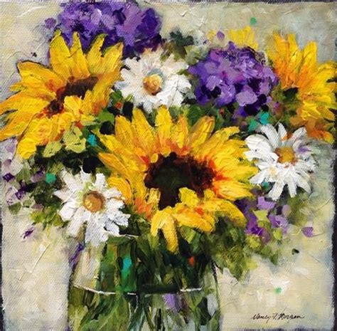 Daily Paintworks Sunflowers And Hydrangeas Original Fine Art For