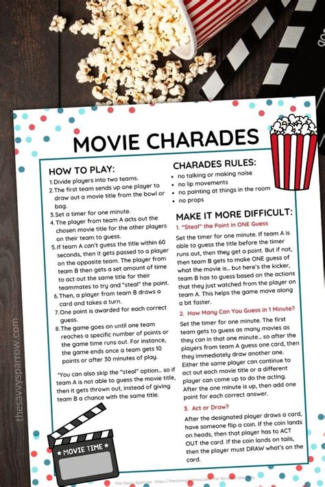 Movie Charades How To Play List Of Movies Printable Cards