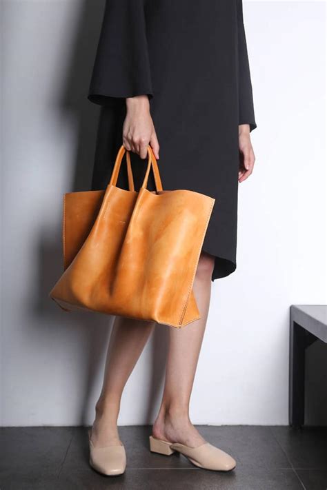 Handmade Vegetable Tanned Leather Genuine Leather Two Way Bag Etsy