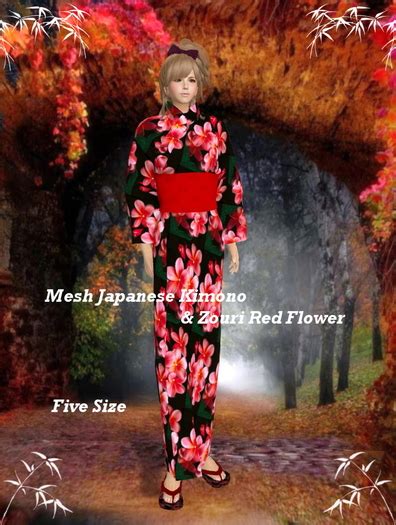 Second Life Marketplace Y26 3 Mesh Japanese Kimono And Zouri Red Flower