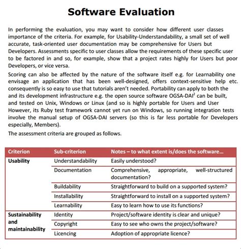 9 Software Evaluation Samples Sample Templates
