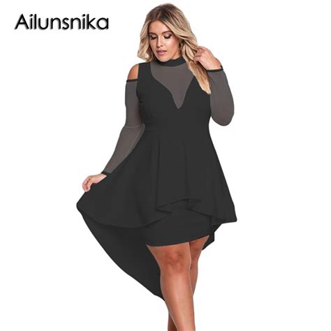 Ailunsnika Plus Size Women Sexy Party Long Sleeve Cold