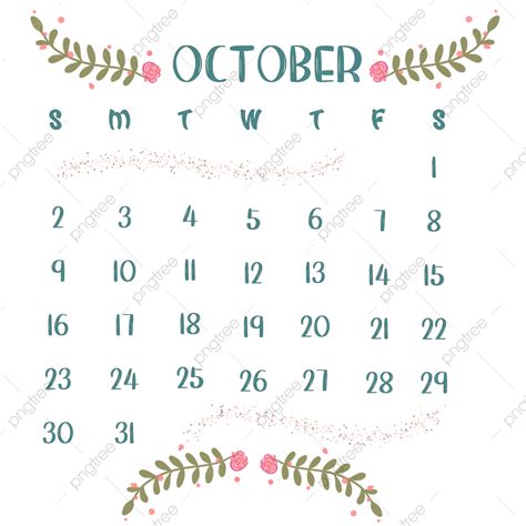 October Month White Transparent Cute October Month Calendar Calendar