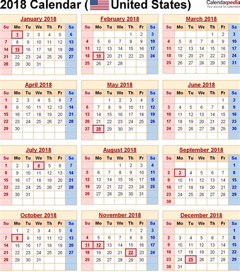 2018 Us Calendar With Holidays Qualads