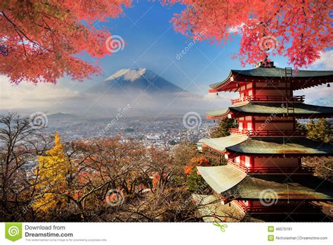 Mt Fuji With Fall Colors In Japan Stock Photo Image
