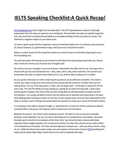 Ielts Speaking Checklist A Quick Recap By Dezinecareers Issuu