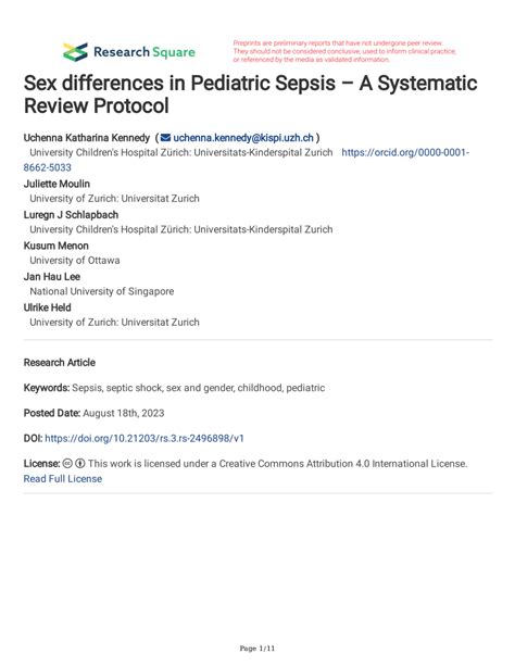 Pdf Sex Differences In Pediatric Sepsis A Systematic Review Protocol