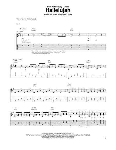 hallelujah by jeff buckley leonard cohen digital sheet music for guitar tab download and print