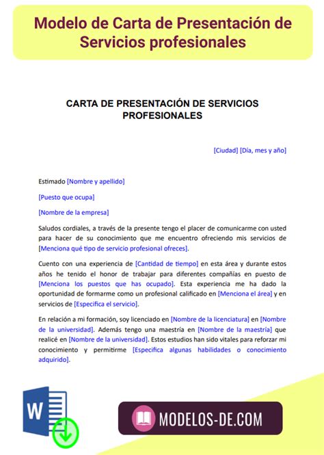 Carta De Presentación De Servicios Profesionales En Word