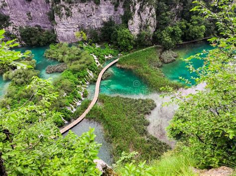 An Aerial And Panoramic View Of Plitvice Lakes National Park Stock