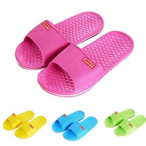 Women Solid Flat Bath Slippers Summer Sandals Indoor And Outdoor Slippers