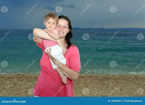 Mother With Her Baby At Beach Stock Image Image Of Vacation Coast