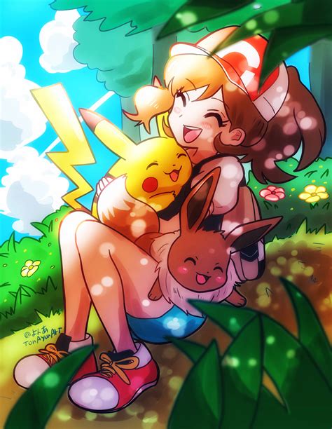 Pikachu Eevee And Elaine Pokemon And More Drawn By Sheyona Danbooru