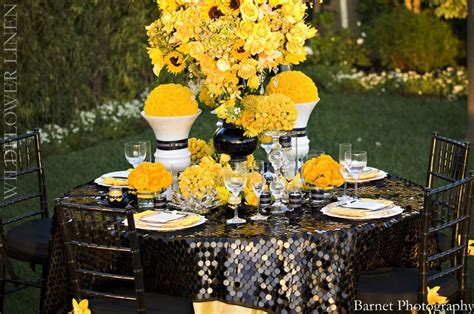 Black And Yellow Wedding Table Linens Wedding Reception Rooms Wedding
