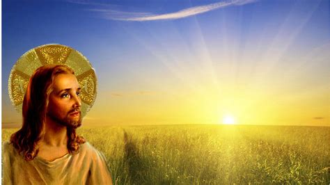 Jesus Christ With Background Of Green Field Sun And Blue Sky Hd Jesus