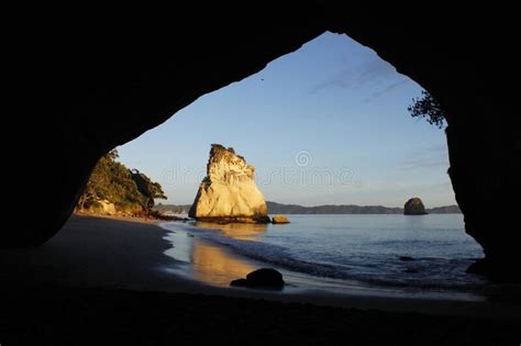 Cathedral Cove Sunrise New Zealand Stock Photo Image Of Nature Calm