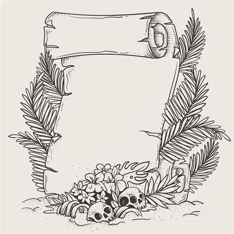 Premium Vector Vintage Scroll Paper With Palm Leaves And Summer Skull