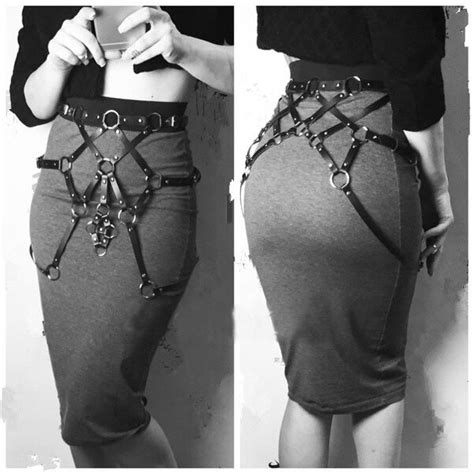 sexy pub club party handcrafted punk gothic rock leather harness triangle waist cincher body