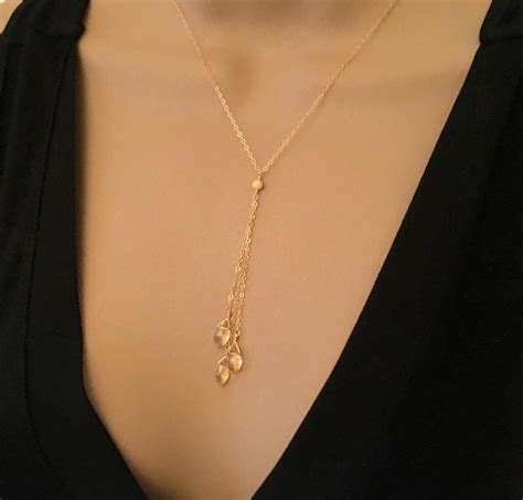 Dainty Lariat Necklace Delicate Y Necklace Gold Filled Citrine Etsy