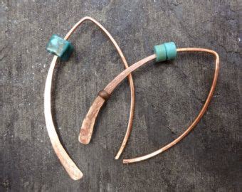 Copper And Turquoise Wishbone Hand Hammered Threader Earrings Custom