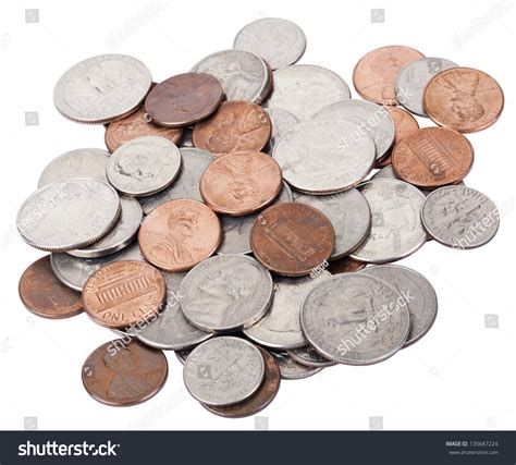 Pile Various American Coins Quarters Dimes Stock Photo 135687224