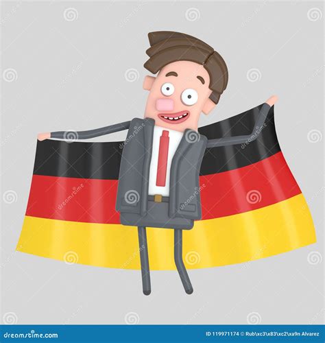 Man Holding A Big Flag Of Germany 3d Illustration Stock Illustration