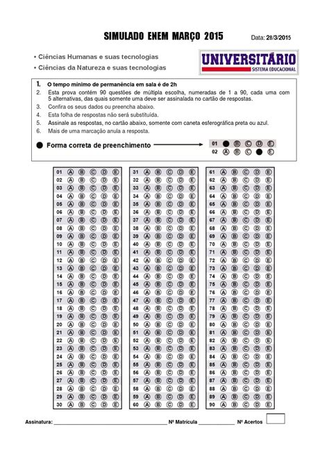 folha de gabarito enem para imprimir modisedu