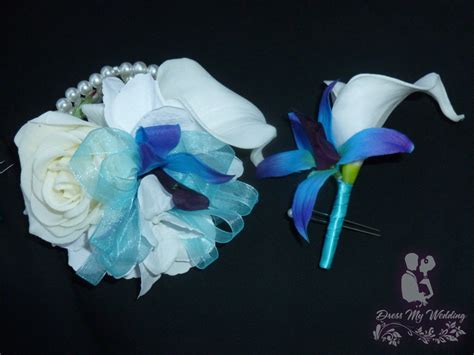 Dress My Wedding Cosage And Boutonniere Set Real Touch Rose Calla