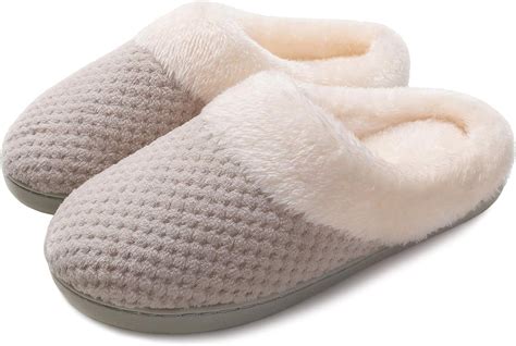 Junshide Womens Cozy House Slippers Memory Foam Furry Bedroom Slippers Anti Slip Sole For