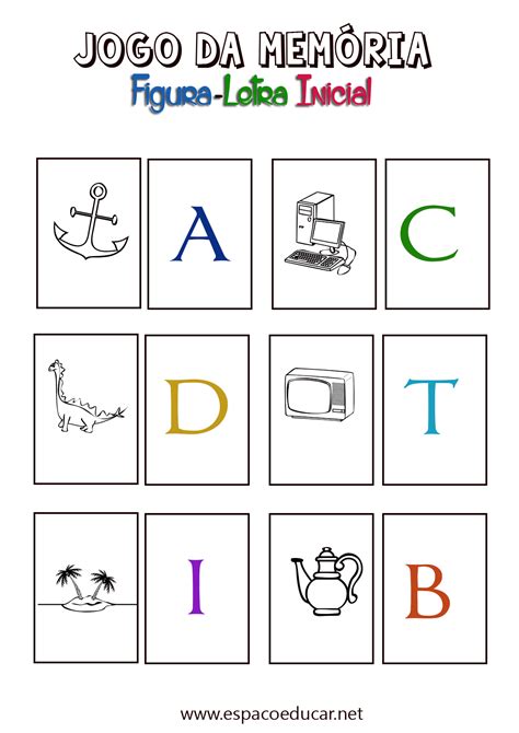 Jogo Da Memória Figura Letra Inicial Alfabetização Para Imprimir