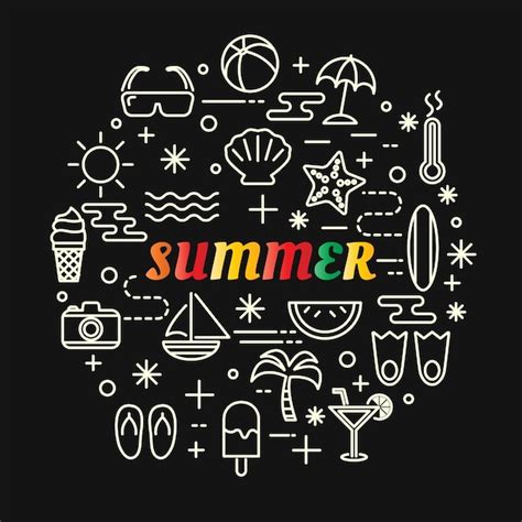 Premium Vector Summer Colorful Gradient With Line Icons Set
