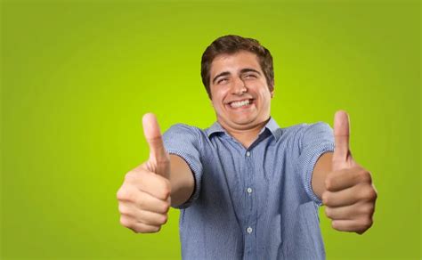 Happy Man Thumbs Up Sign Full Length Portrait On White Backgroun Stock Photo By AILA IMAGES