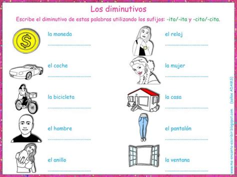 Me Encanta Escribir En Español Los Diminutivos Español Ejercicios