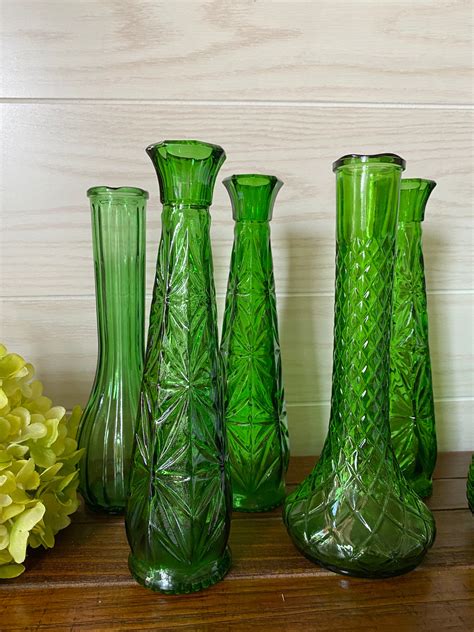 1970s Assorted Green Bud Vases Set Of 8 Etsy