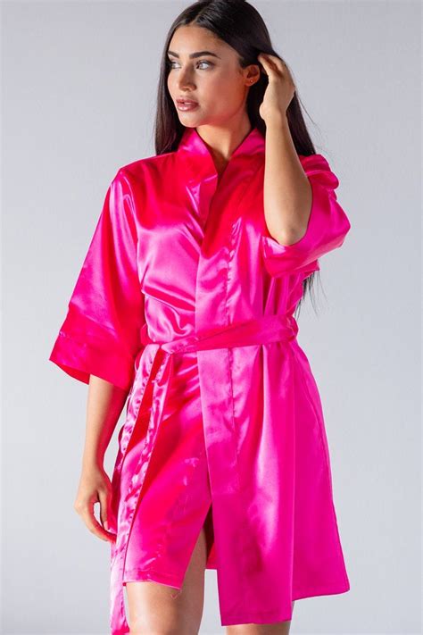 Hot Pink Satin Kimono Robe Satin Kimono Pink Robe Hot Pink Bridesmaids
