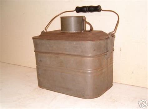 Antique Tin Dinner Bucket Lunch Pail 2 Compartment Rare 35405294