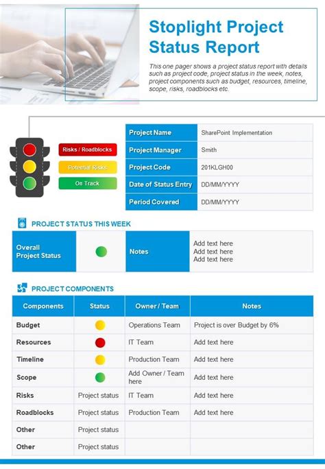 Stoplight Project Status Report Presentation Report Infographic Ppt Pdf