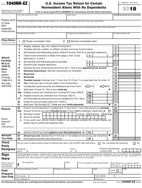Irs Form 1040 Nr Ez Download Fillable Pdf Or Fill Online U 2021 Tax