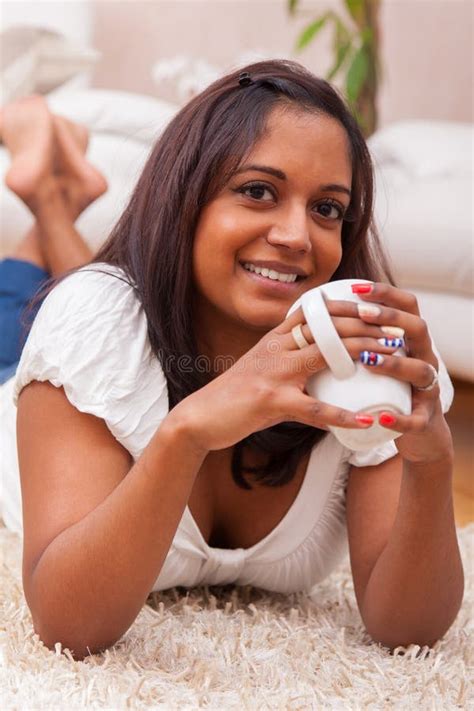 Young Beautiful Indian Woman Drinking Coffee Stock Photo Image Of