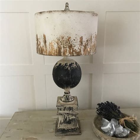 Distressed Handfinished Metal Table Lamp Cream Black Gold Gold