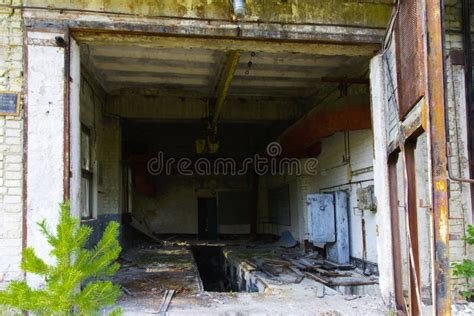 An Old Abandoned Garage For Repairing Vehicles In The Zone Stock Photo
