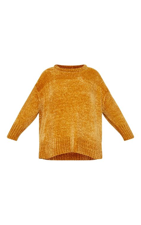 Plus Mustard Oversized Chenille Sweater Prettylittlething Usa