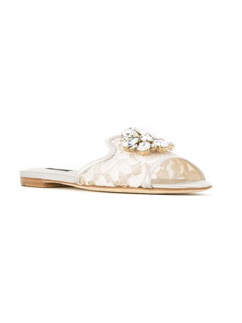 dolce and gabbana bianca crystal embellished lace sandals farfetch