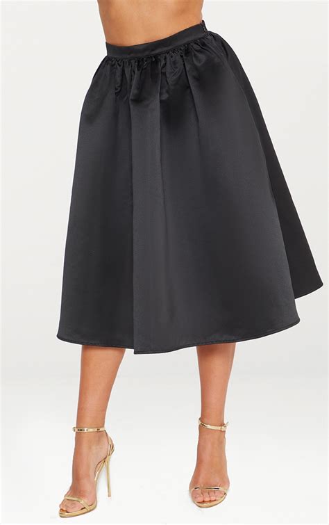 Black Satin Full Midi Skirt Skirts Prettylittlething Usa