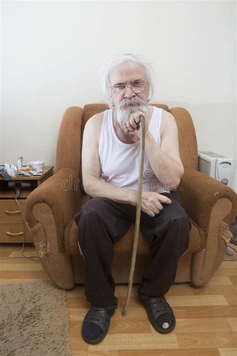 Old Sick Lonely Man In The Armchair At Home Stock Image Image Of