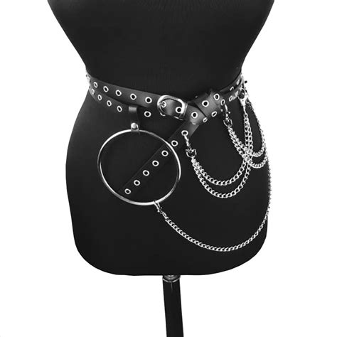 leather harness women waist o ring chain belt bdsm pole dance pastel goth punk rave leather